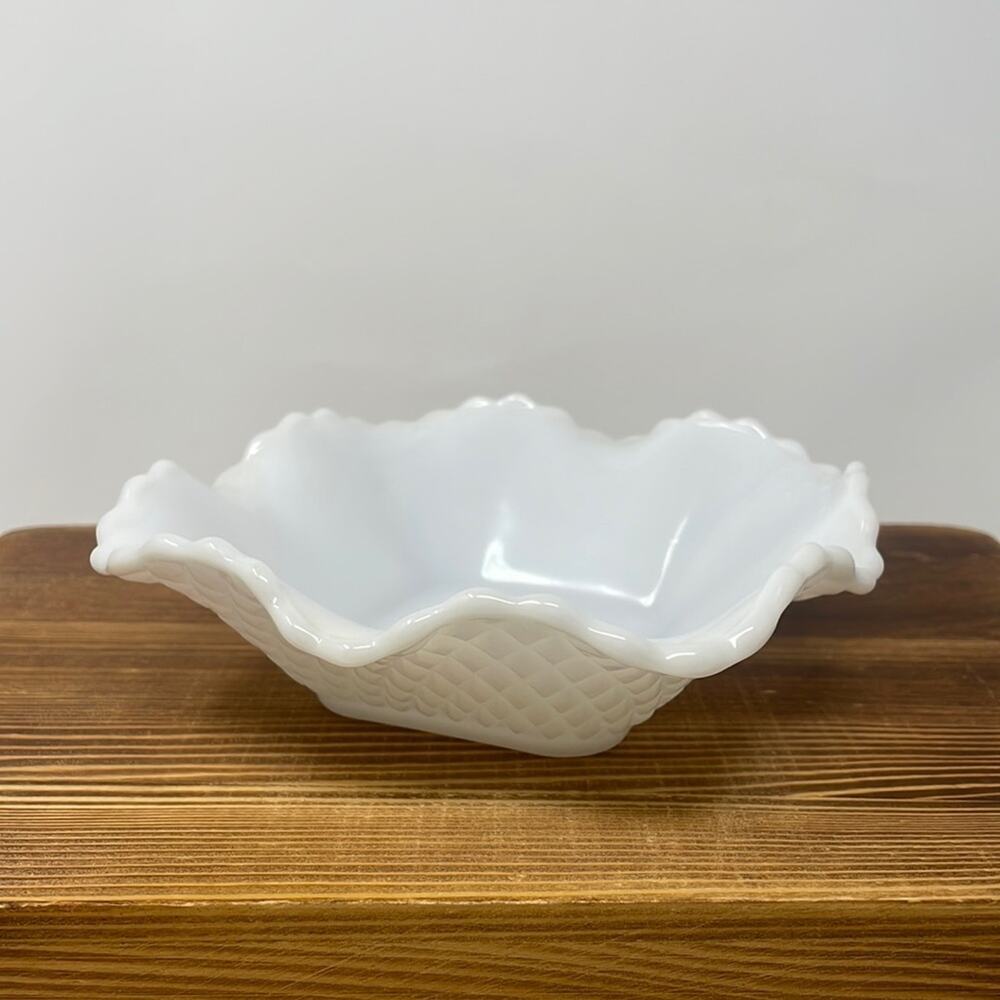 Vintage Hazel Atlas diamond design milk glass candy dish